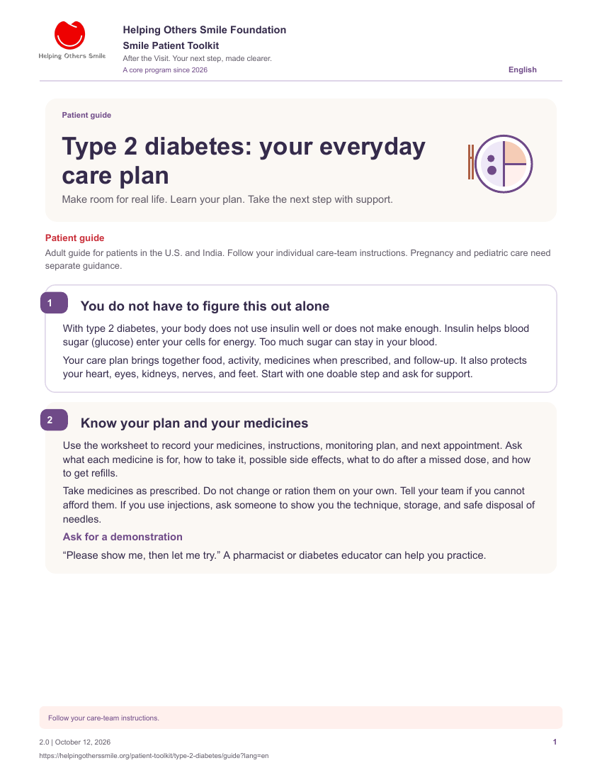 Type 2 diabetes: your everyday care plan cover